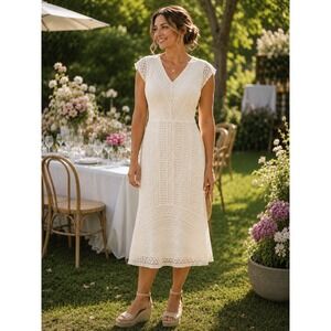 Lauren Ralph Lauren Ivory Lace Sheath Dress Size 14 Flounce Hem Wedding Guest